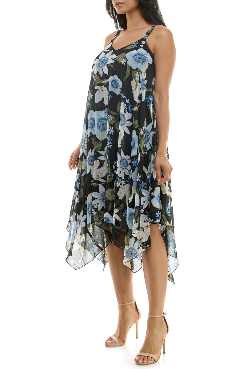 Nina Leonard Patterned Handkerchief Hem Dress, Alternate, color,