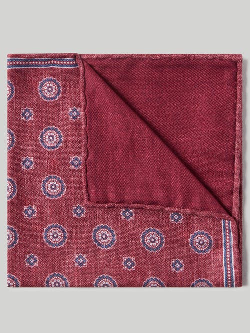 Robert Talbott Collins Reversible Silk Pocket Square in Burgundy/medallion 