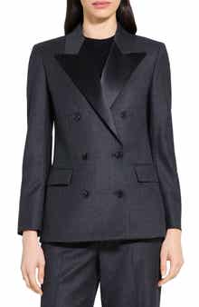 Theory Double Breasted Wool Tuxedo Jacket