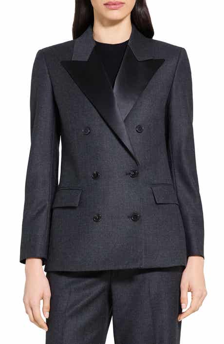 Theory Double Breasted Wool Tuxedo Jacket