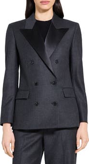 Theory Double Breasted Wool Tuxedo Jacket