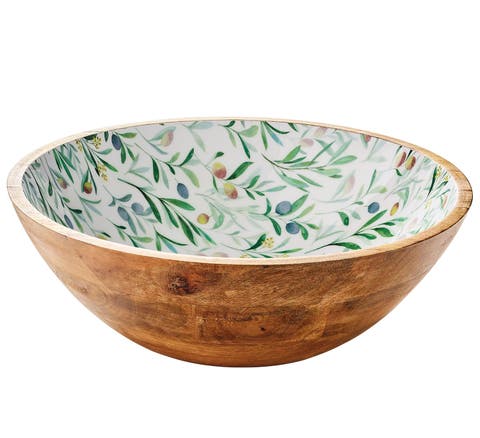 Mango Wood Lacquered Large Serving Bowl, 13.75" X 4.7"