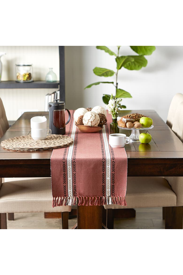 Striped Fringe Ribbed Table Runner, Alternate, color, Clay