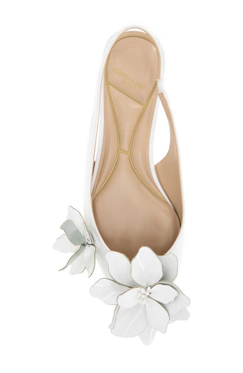 Kenneth Cole Tayla Patent Floral Appliqué Slingback In White Patent