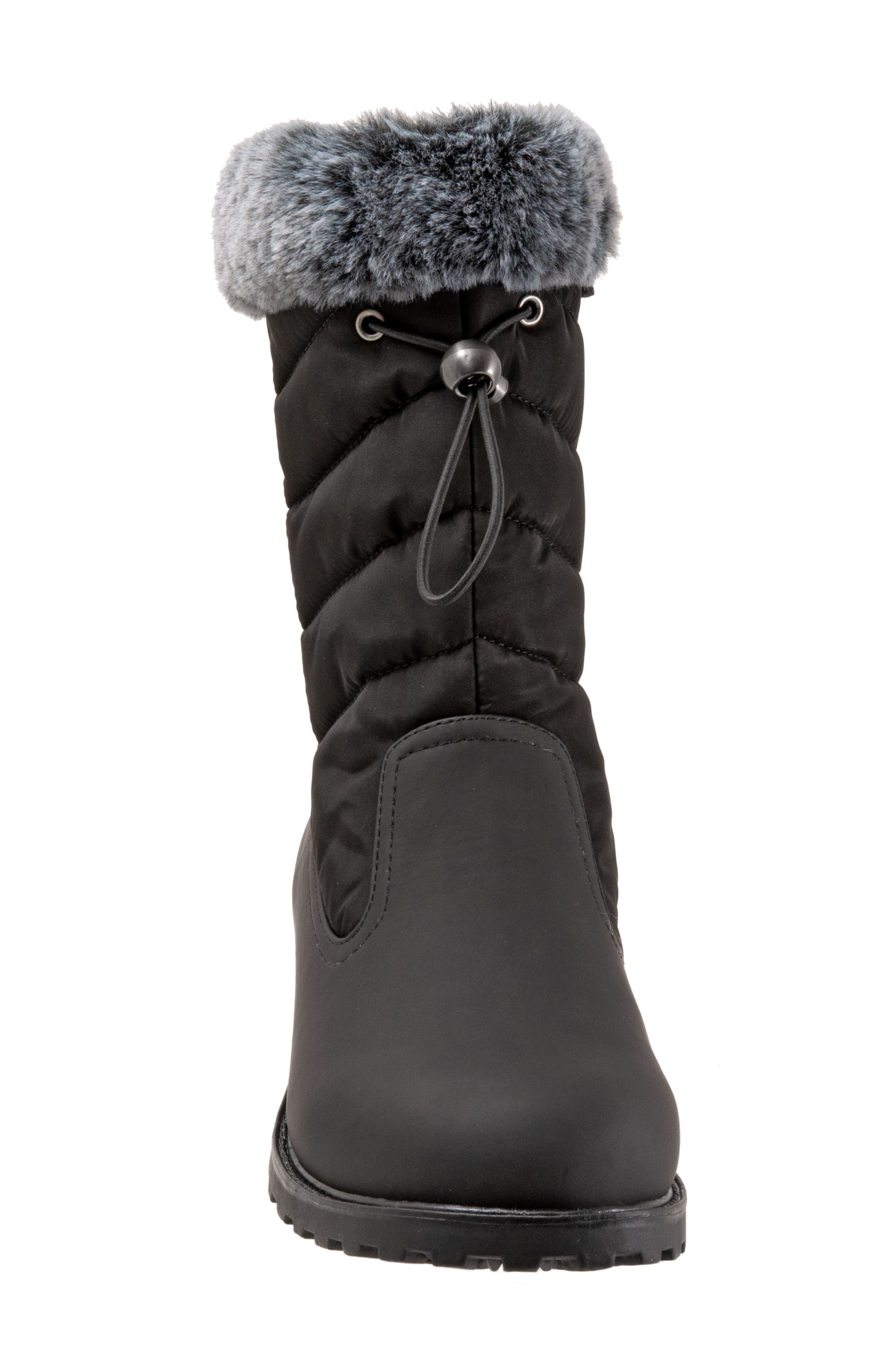 Trotters Bryce Faux Fur Trim Winter Boot, Alternate, color, Black