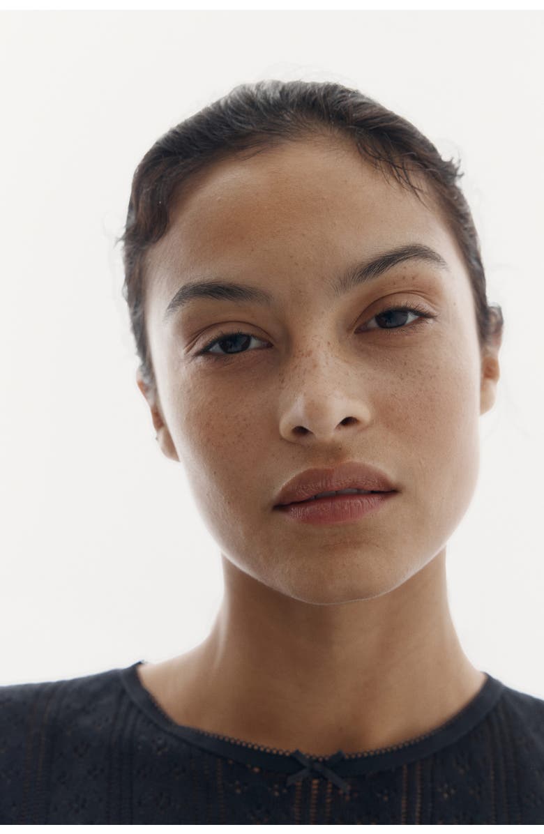 H&M Pointelle-knit Cotton Pyjamas, Alternate, color, Black