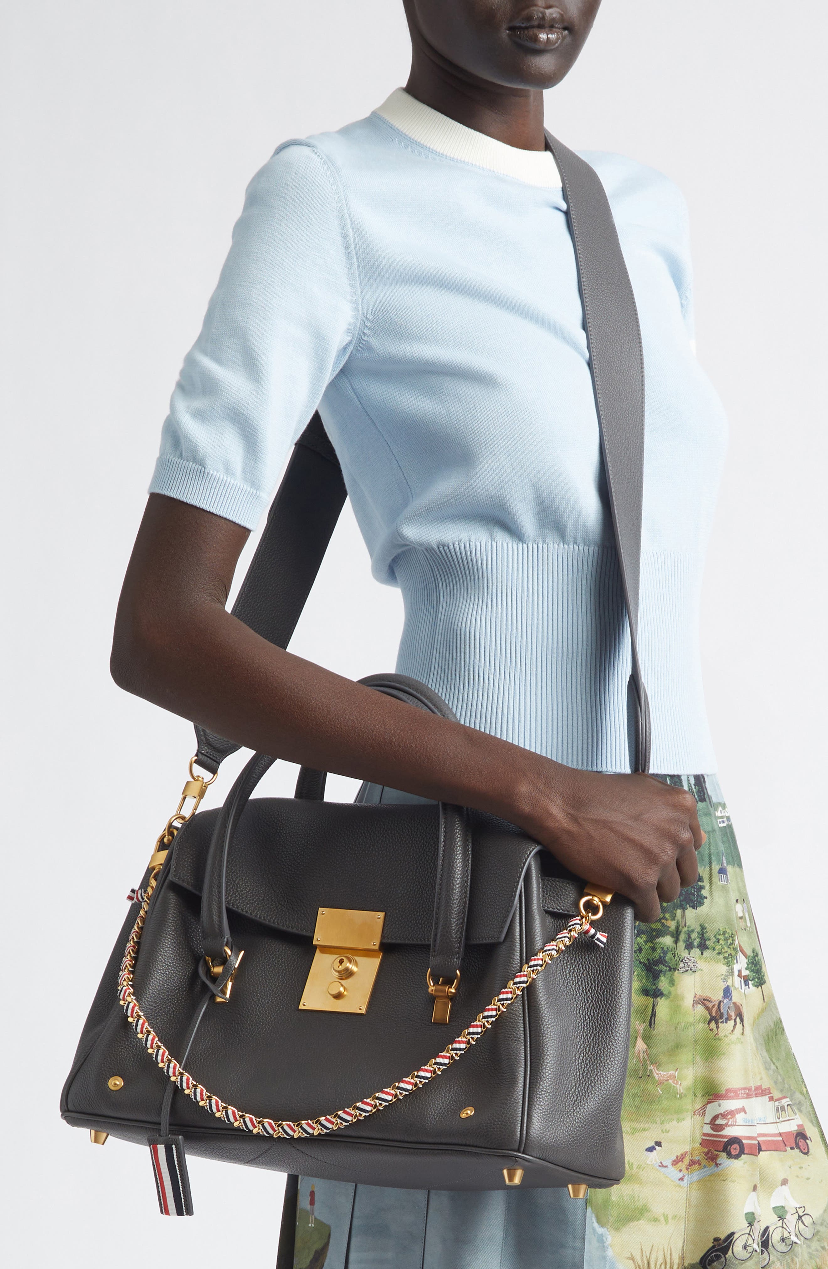 Bolton Pebble Grain Leather Satchel, Alternate, color, DARK GREY