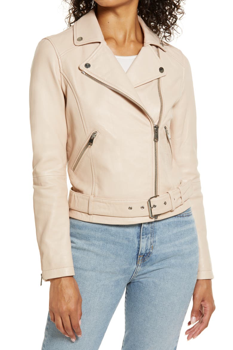 Leather Moto Jacket, Alternate, color, PINK BLISS
