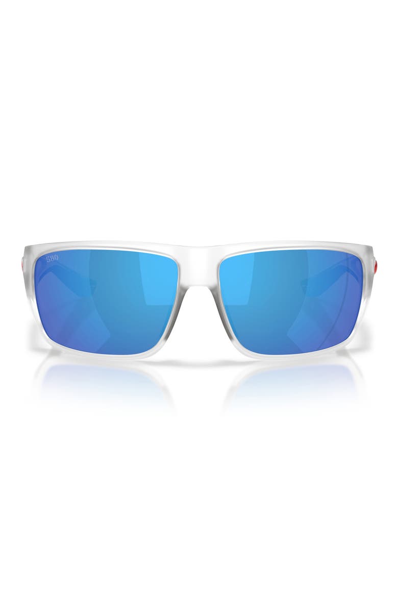 Flyline 64mm Oversize Polarized Mirrored Rectangular Sunglasses, Main, color, MATTE CLEAR/ BLUE MIRROR 580G