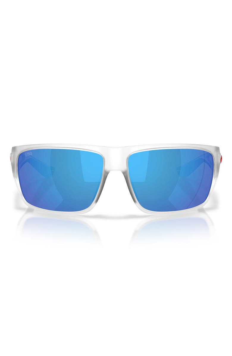 Costa Del Mar Flyline 64mm Oversize Polarized Mirrored Rectangular Sunglasses, Main, color, Matte Clear/ Blue Mirror 580G