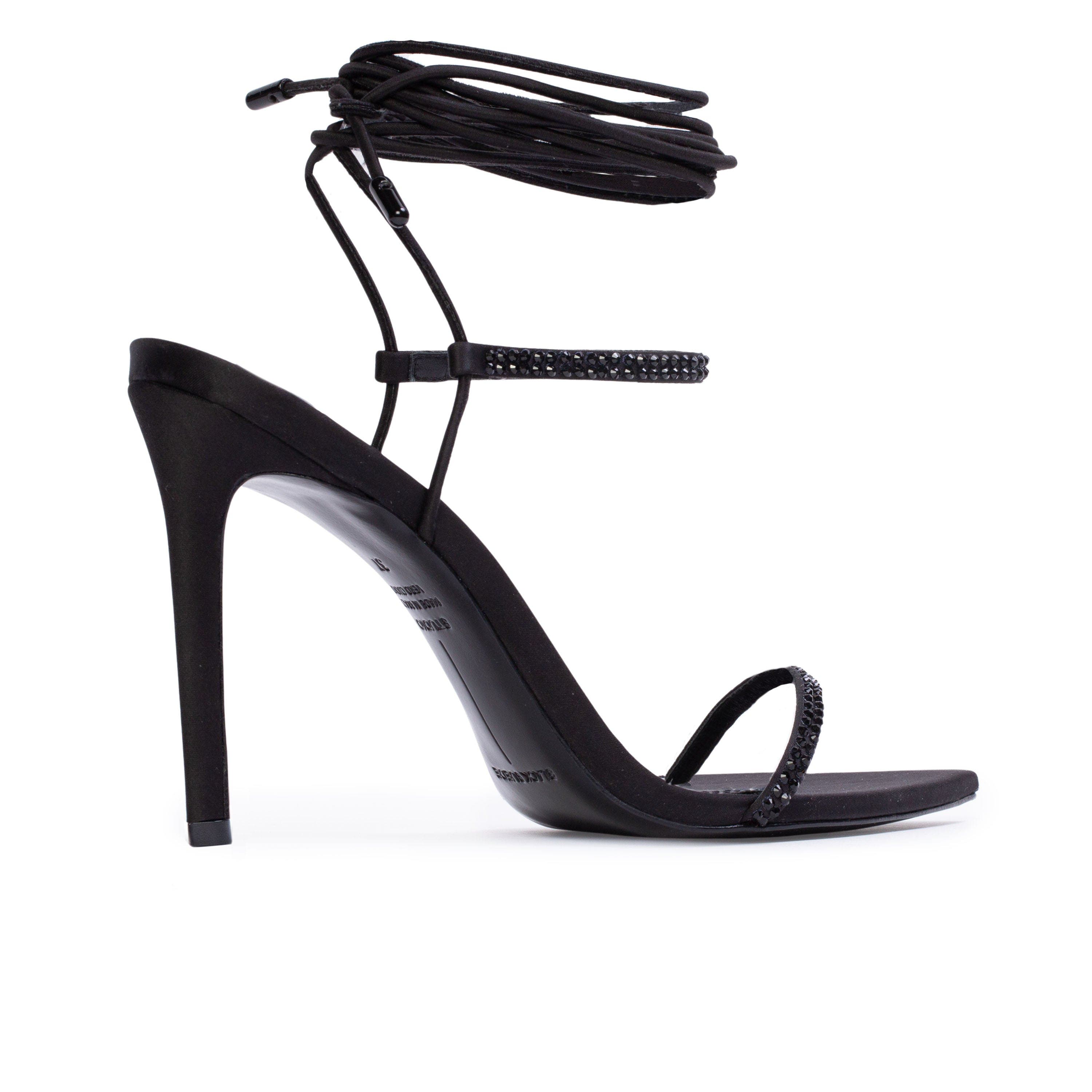 BLACK SUEDE STUDIO Lauren100 Strappy Sandal, Alternate, color, Black Satin Embellished