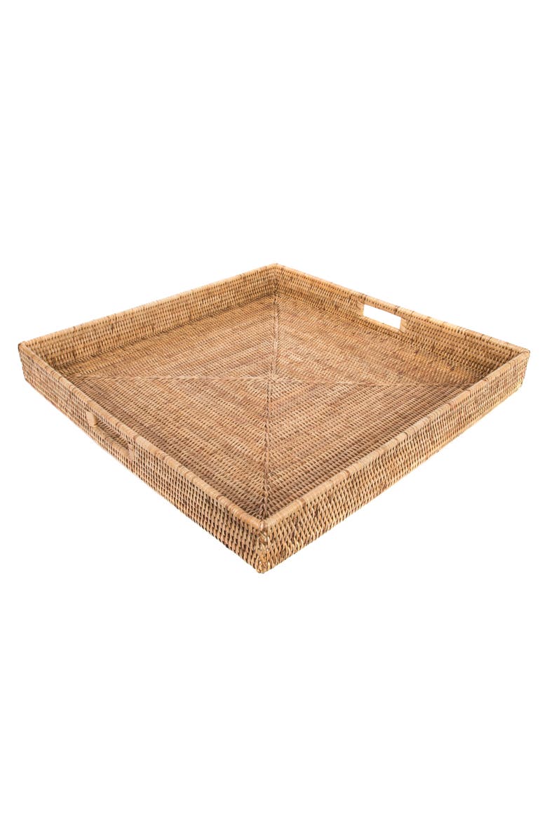 Artifacts Rattan Square Serving Tray with Cutout Handles, Main, color, Honey Brown