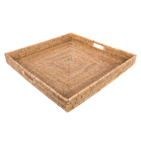 Artifacts Rattan Square Serving Tray with Cutout Handles