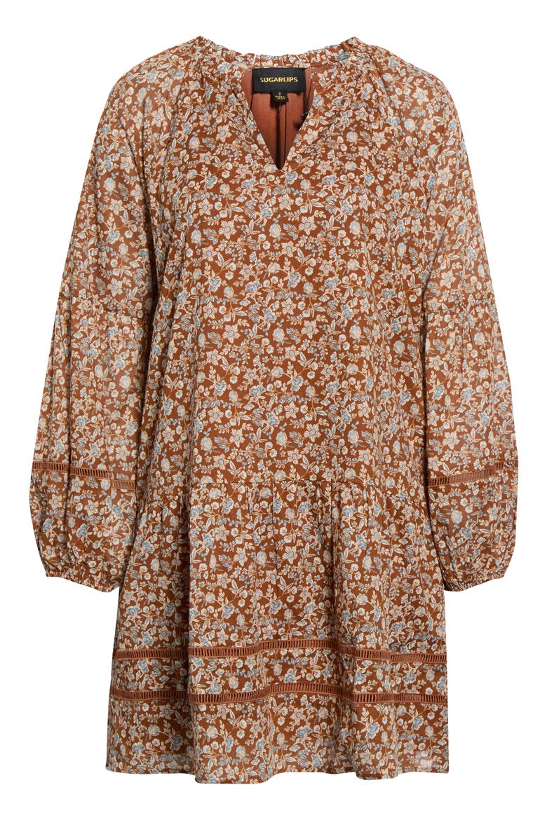 Ramsey Ditsy Floral Print Long Sleeve Minidress, Alternate, color, BROWN MULTI
