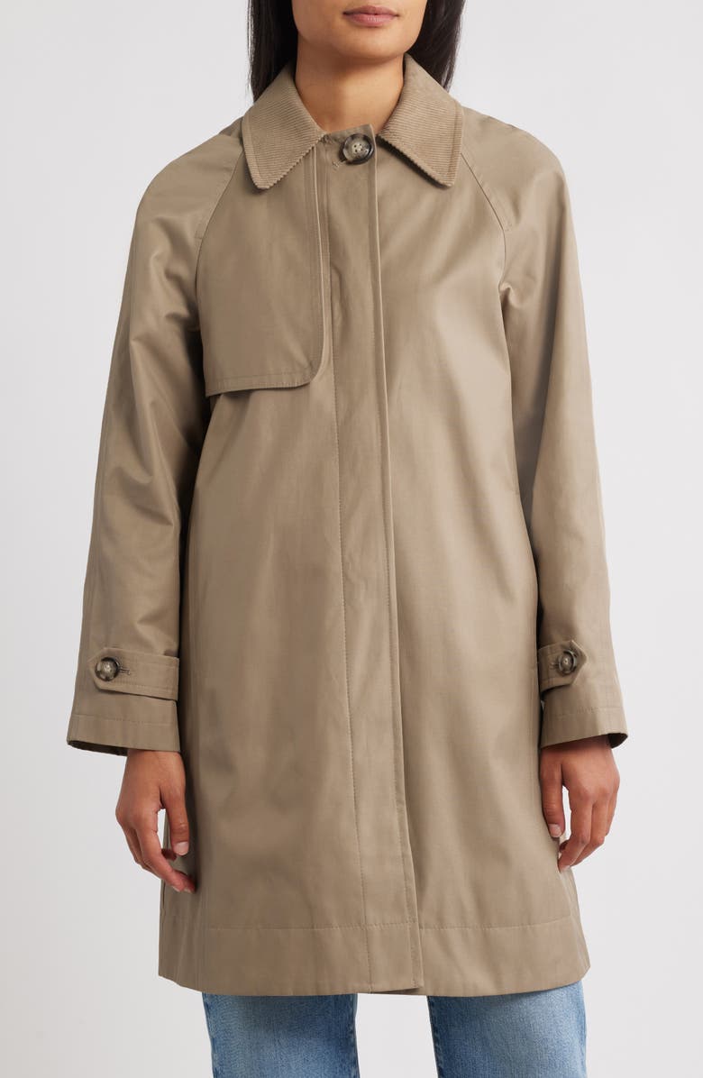 Sam Edelman Corduroy Collar Raincoat, Main, color, Sand