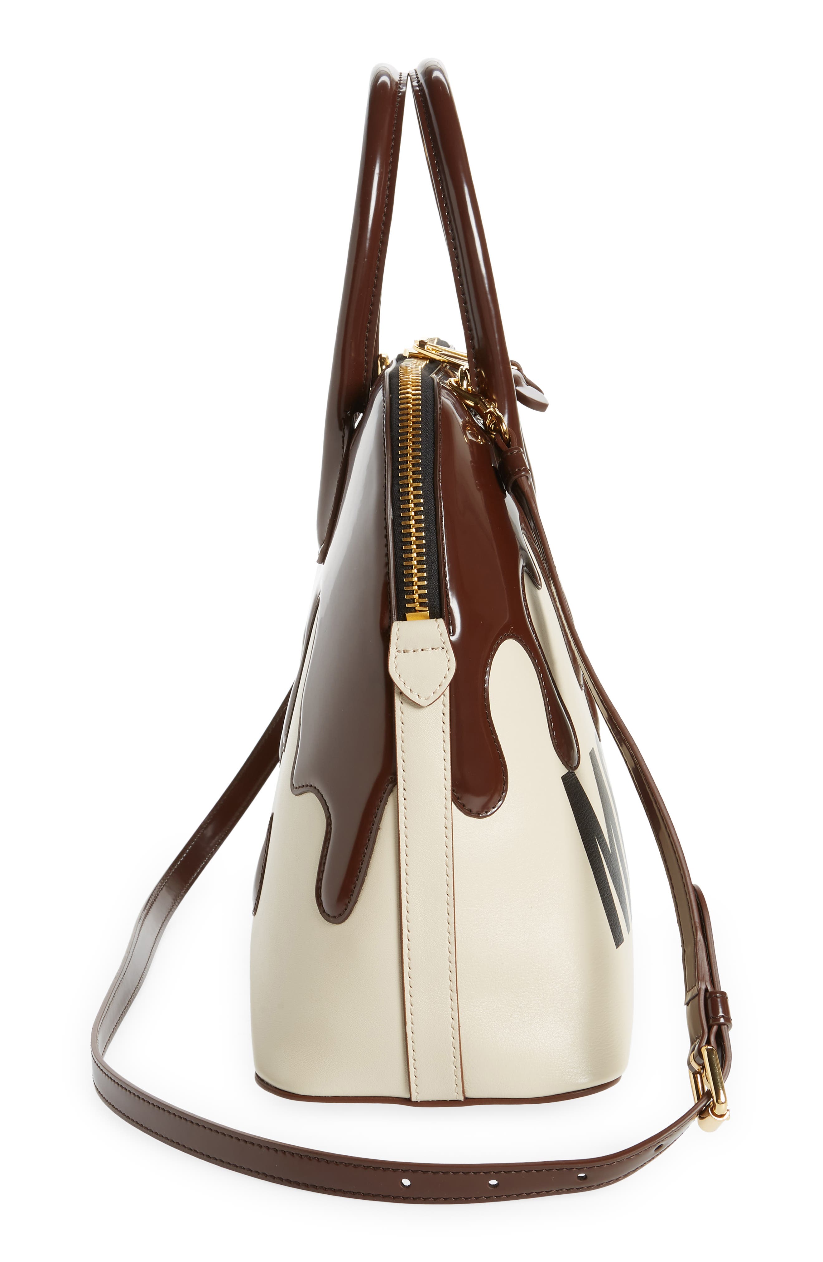 Moschino Melted Chocolate Leather Satchel, Alternate, color, 