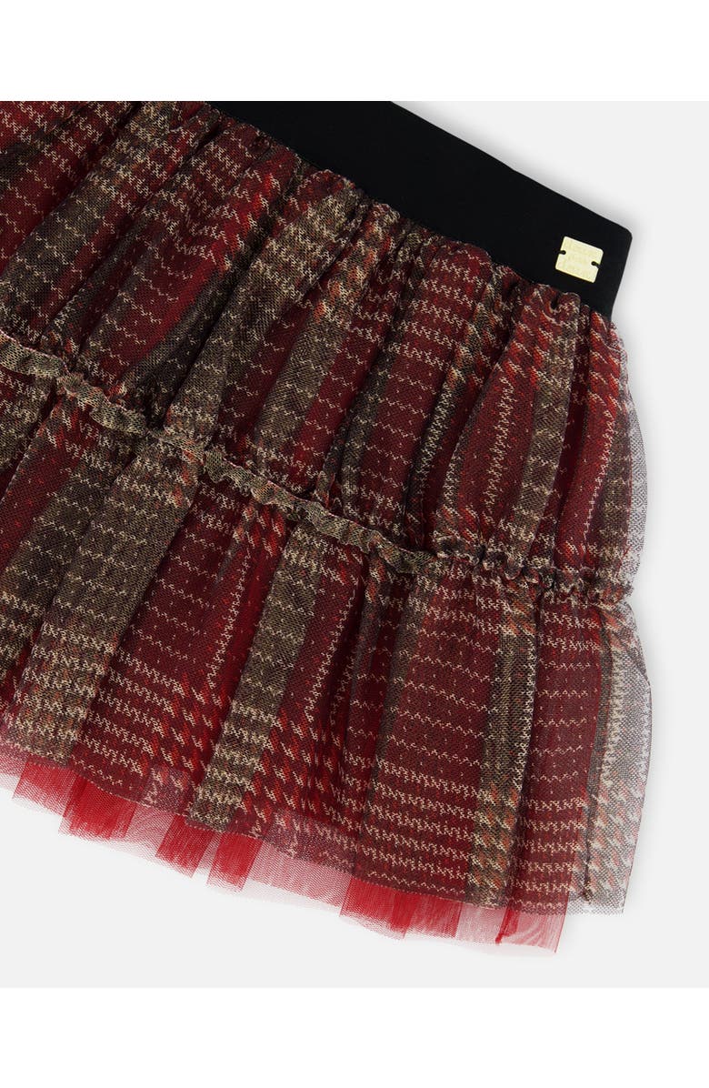 Deux par Deux Little Girl's Glittering Tulle Skirt Red Plaid, Alternate, color, 