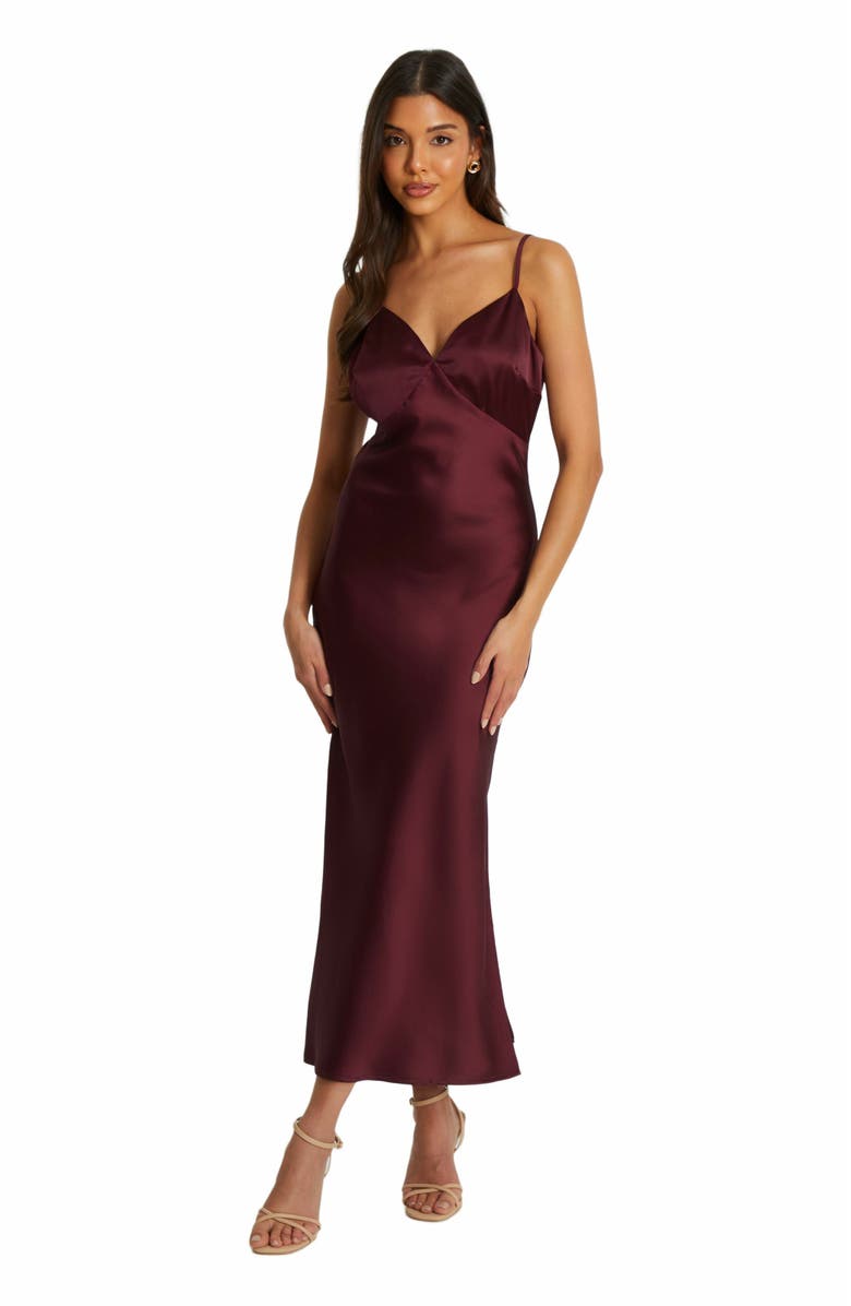 QUIZ Satin V Neck Slip Maxi Dress, Main, color, 