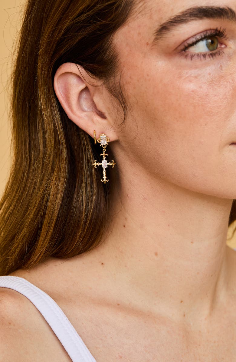 Petit Moments Casper Crystal Cross Drop Earrings, Alternate, color,