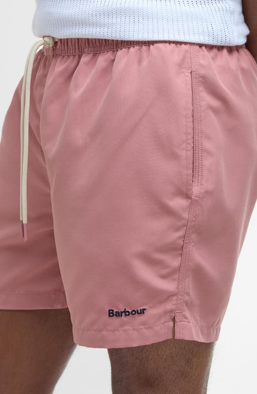 Barbour Staple Logo Swim Trunks In Pink Clay