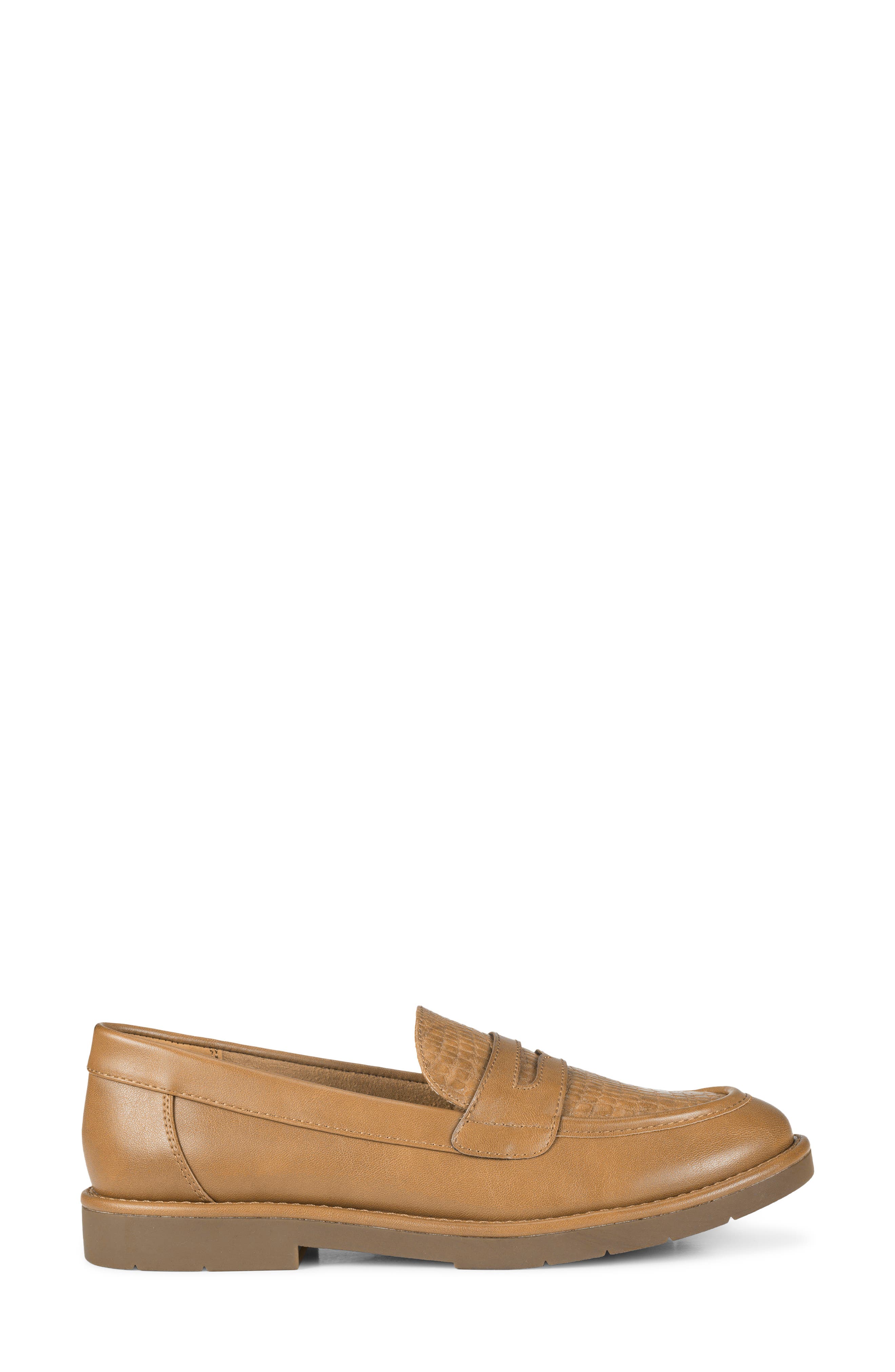 Calli Croc Embossed Faux Leather Loafer, Alternate, color, DARK ALMOND