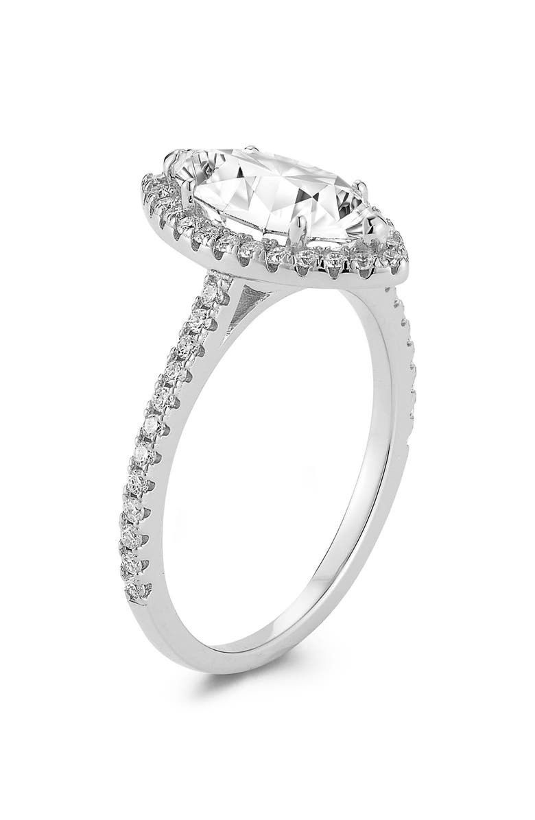 GLAZE JEWELRY Marquise Cut Moissanite Halo Ring, Alternate, color, Silver/ Moissanite