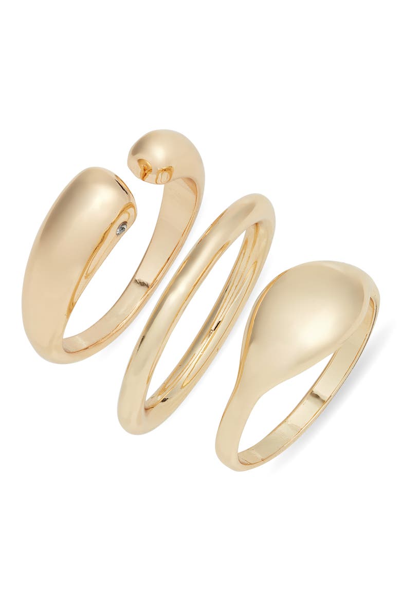 Set of 3 Organic Teardrop Band Rings, Main, color, GOLD