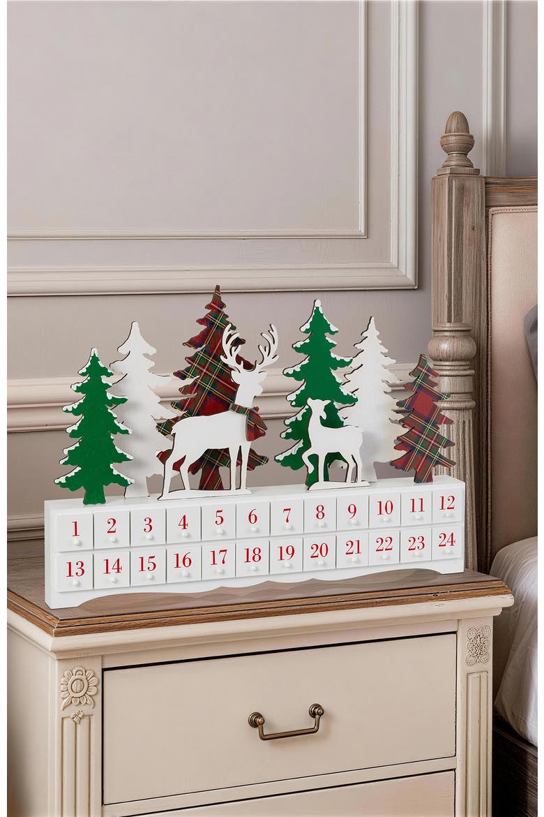 Wooden Christmas Tree & Reindeer Advent Countdown Calendar, Alternate, color, White