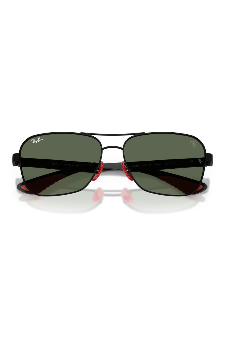 x Scuderia Ferrari 58mm Square Sunglasses, Alternate, color, MATTE BLACK / DARK GREEN