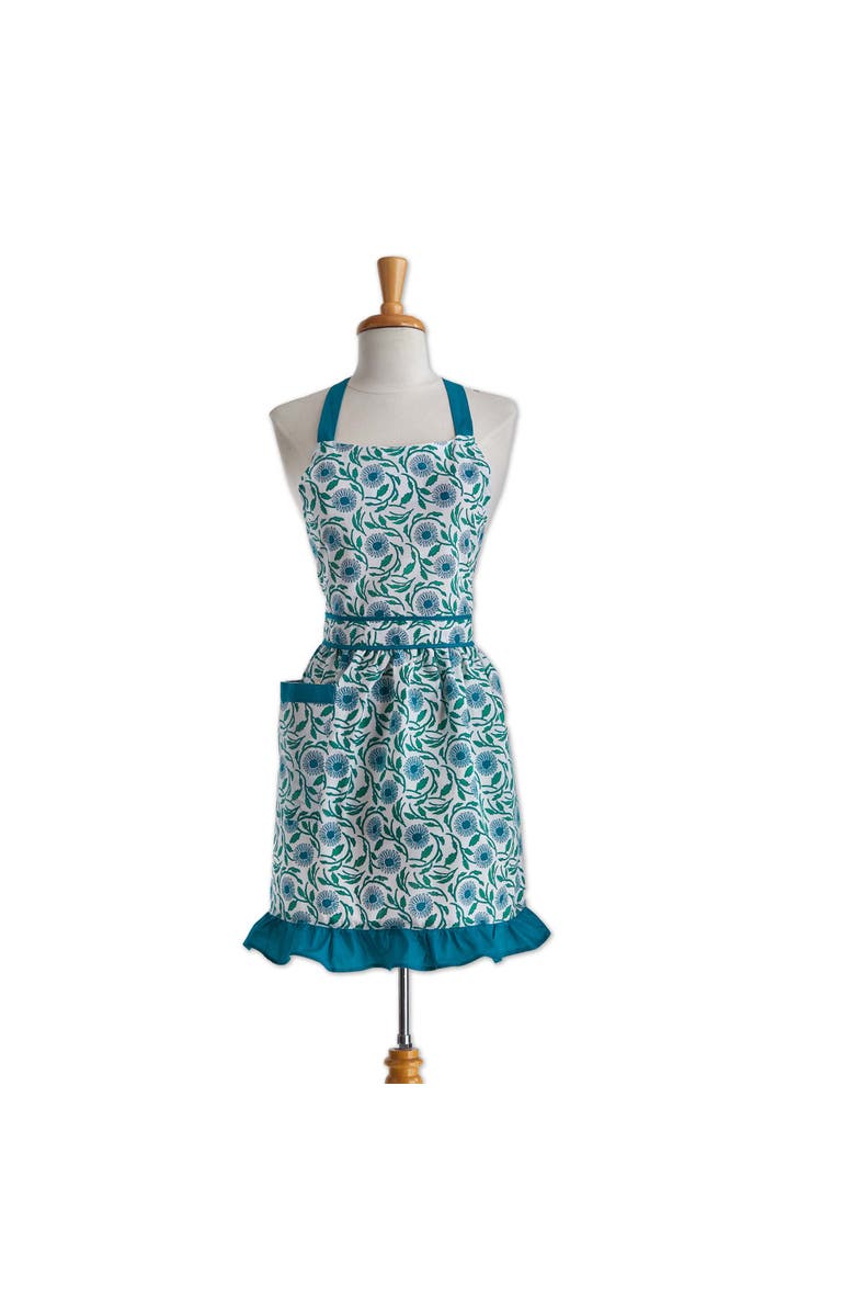 tag Flower Grove Cotton Hostess Apron with Pockets and Ties, Main, color, Blue