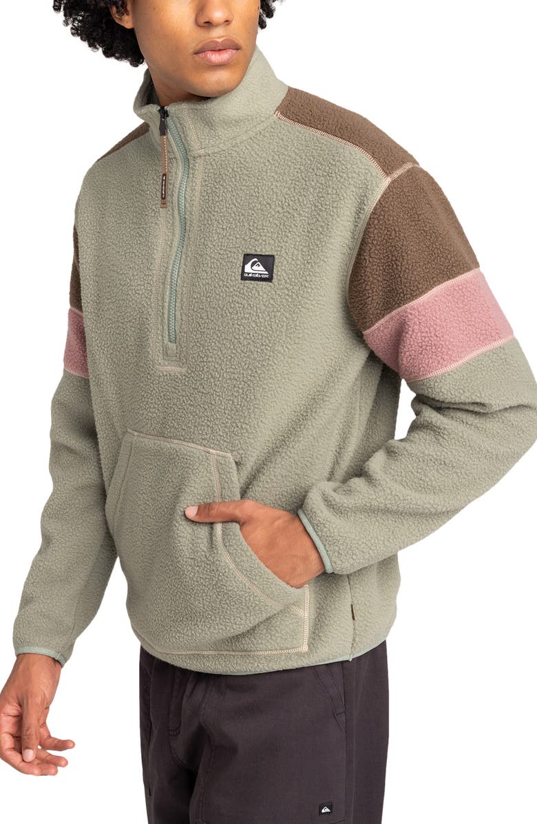 Quiksilver Clean Coast Recycled Polyester Fleece Half Zip Pullover, Main, color, Sea Spray