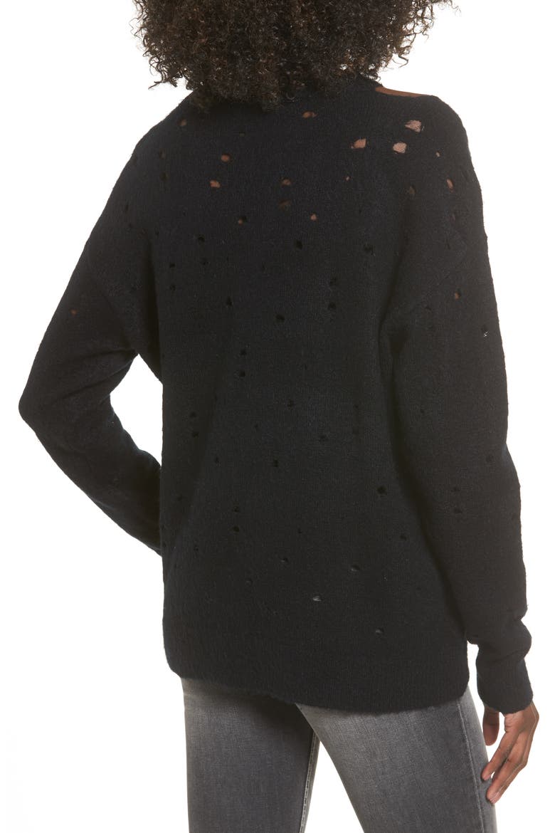 Distressed Sweater, Alternate, color, BLACK