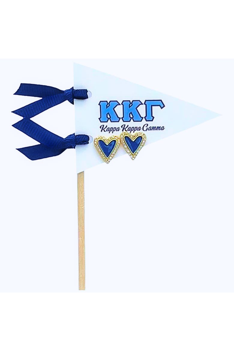Kappa Kappa Gamma Heart Stud Enamel Earrings on Sorority Pennant Flag, Main, color, Yellow Gold