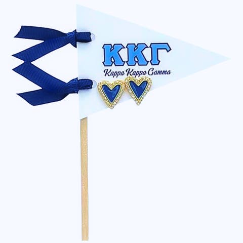 Kappa Kappa Gamma Heart Stud Enamel Earrings on Sorority Pennant Flag