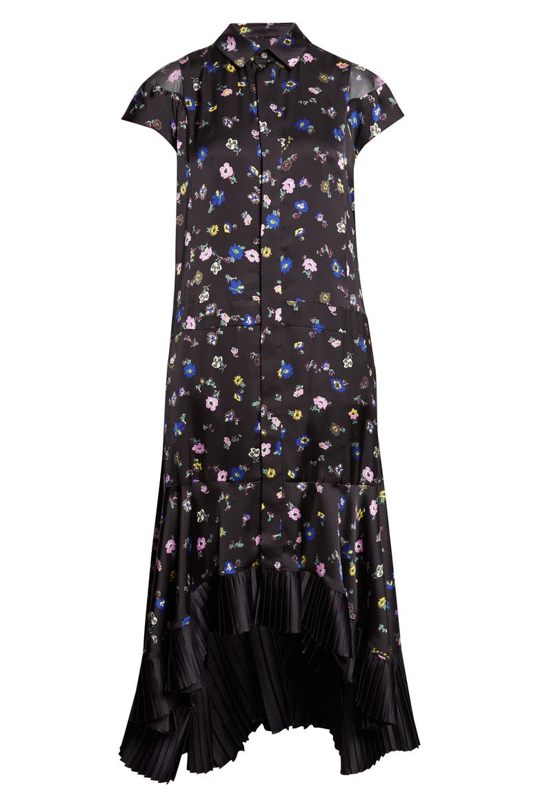 Floral Print Satin Shirtdress, Alternate, color, BLACK