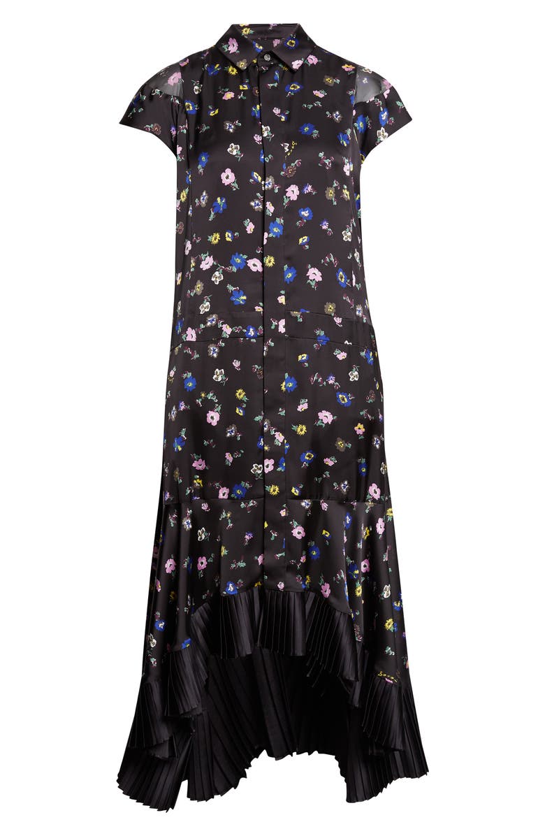 Sacai Floral Print Satin Shirtdress, Alternate, color, Black