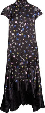 Sacai Floral Print Satin Shirtdress