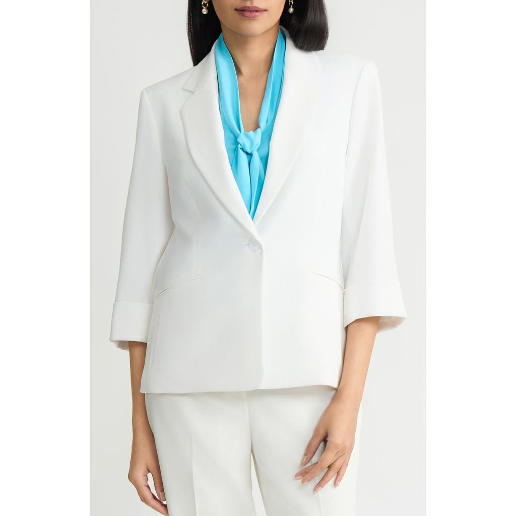 Kasper Cuff Sleeves Stretch Crepe One-button Blazer In White