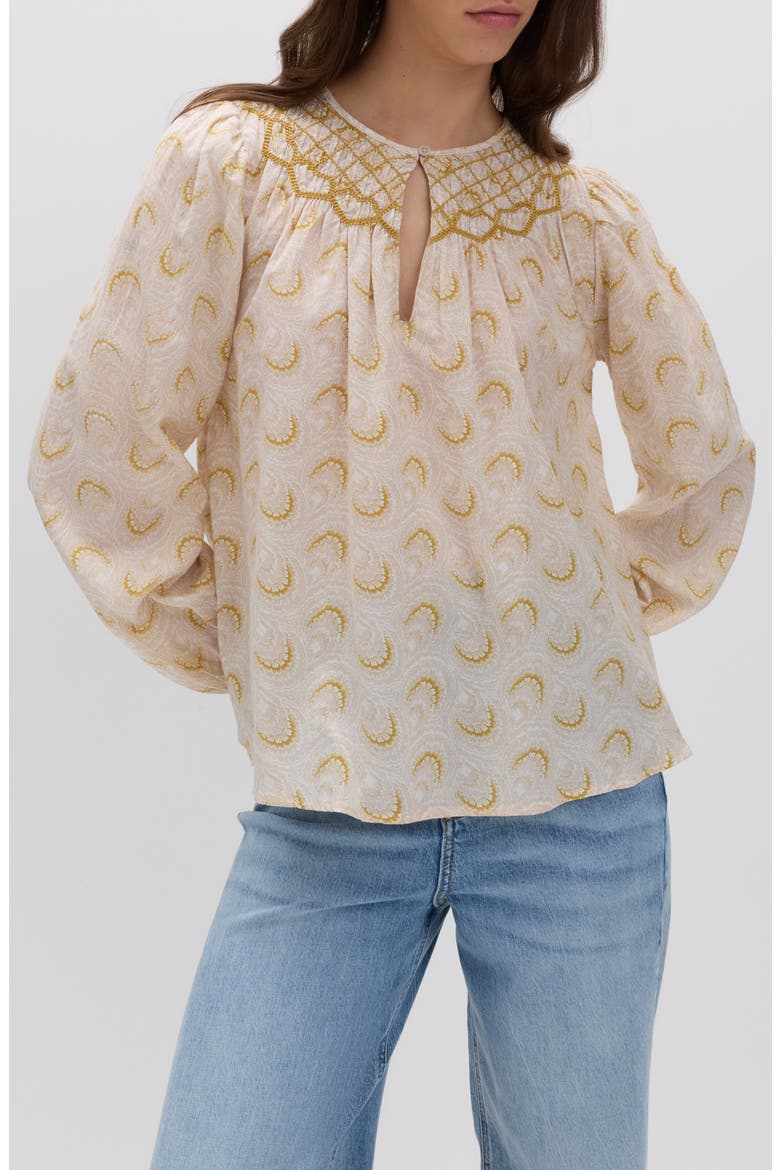 Embroidered Yoke Blouse, Main, color, YELLOW/ MULTI