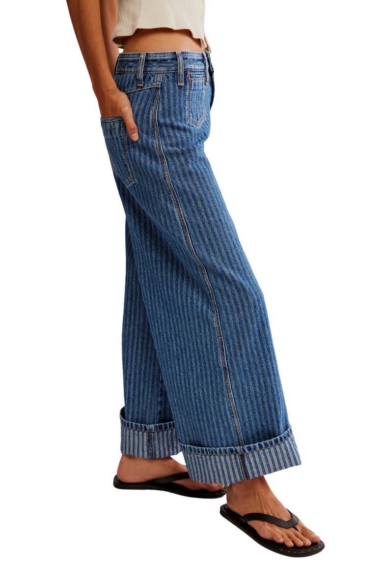 Free People Brette Stripe High Waist Crop Wide Leg Jeans, Alternate, color, 