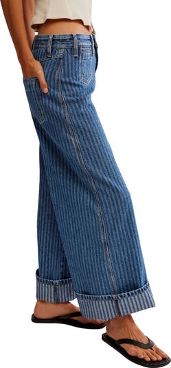 Brette Stripe High Waist Crop Wide Leg Jeans