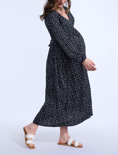 Motherhood Maternity Long Sleeve Button Front Maternity Midi Dress In Black Ditsy