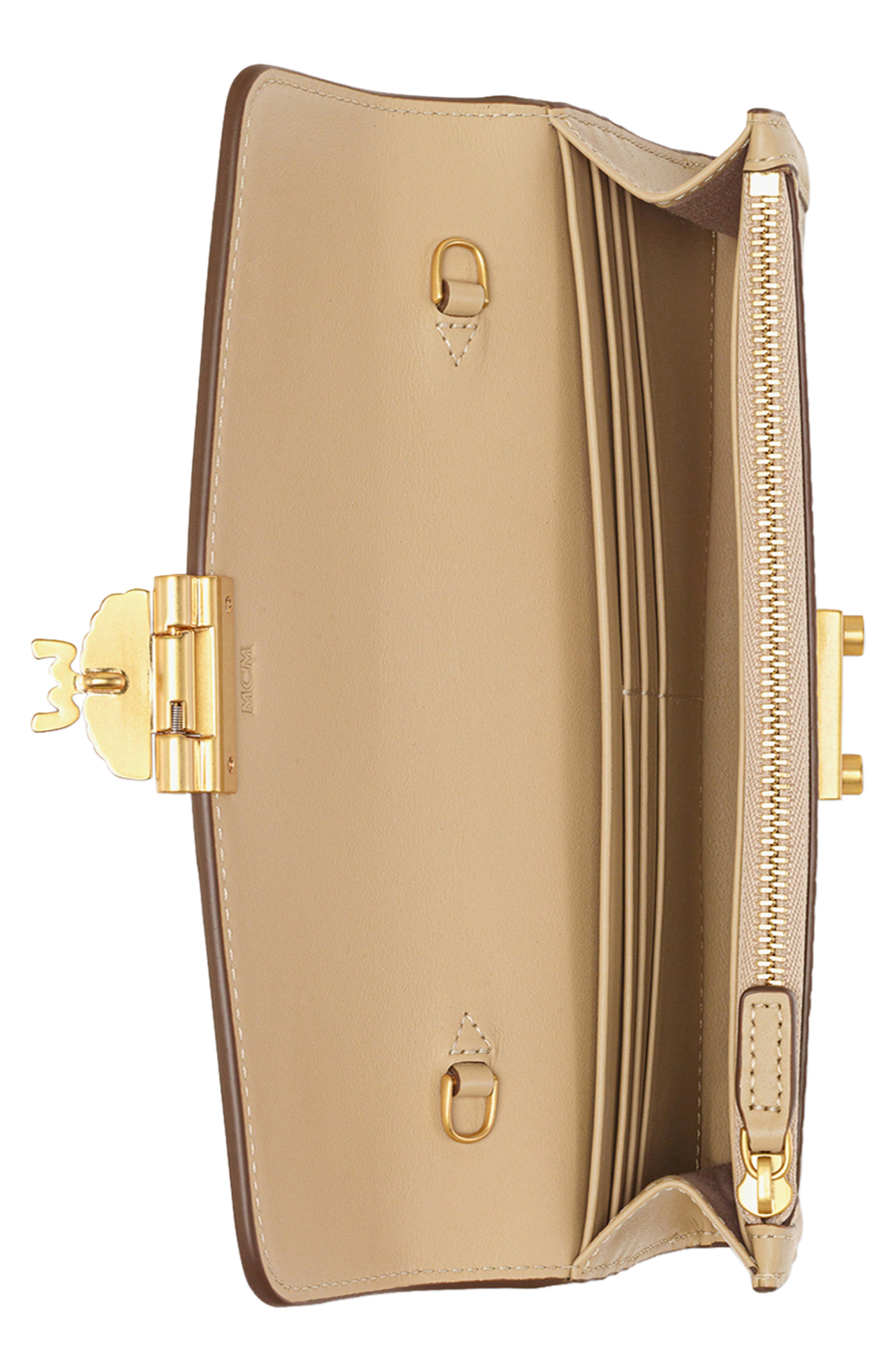 Tracy Chain Wallet in Visetos, Alternate, color, BEIGE BLACK LOGO