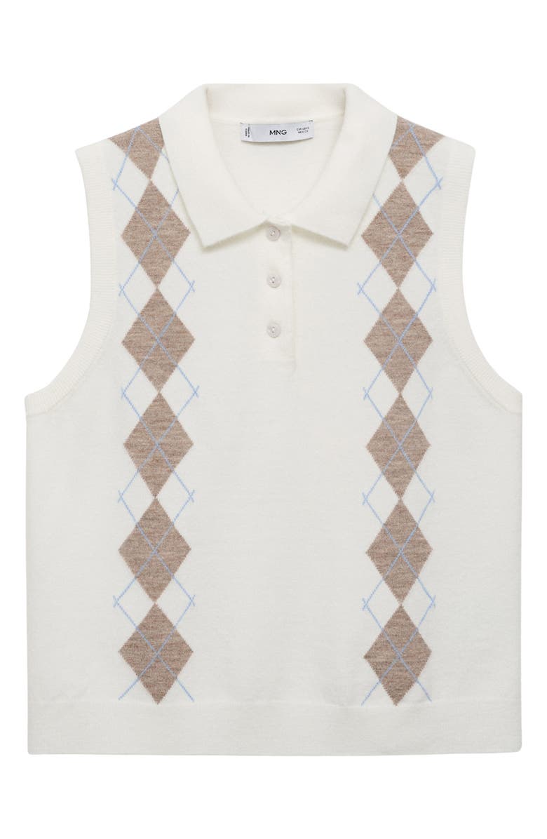 MANGO Diamond Print Polo Vest, Alternate, color, Ecru