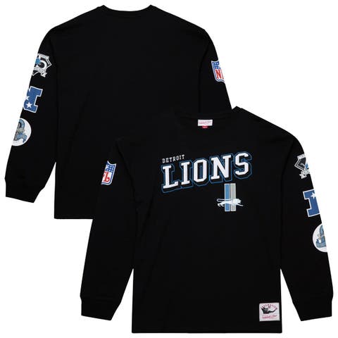 Men's Mitchell & Ness  Black Detroit Lions Training Camp Vintage Logos Long Sleeve T-Shirt