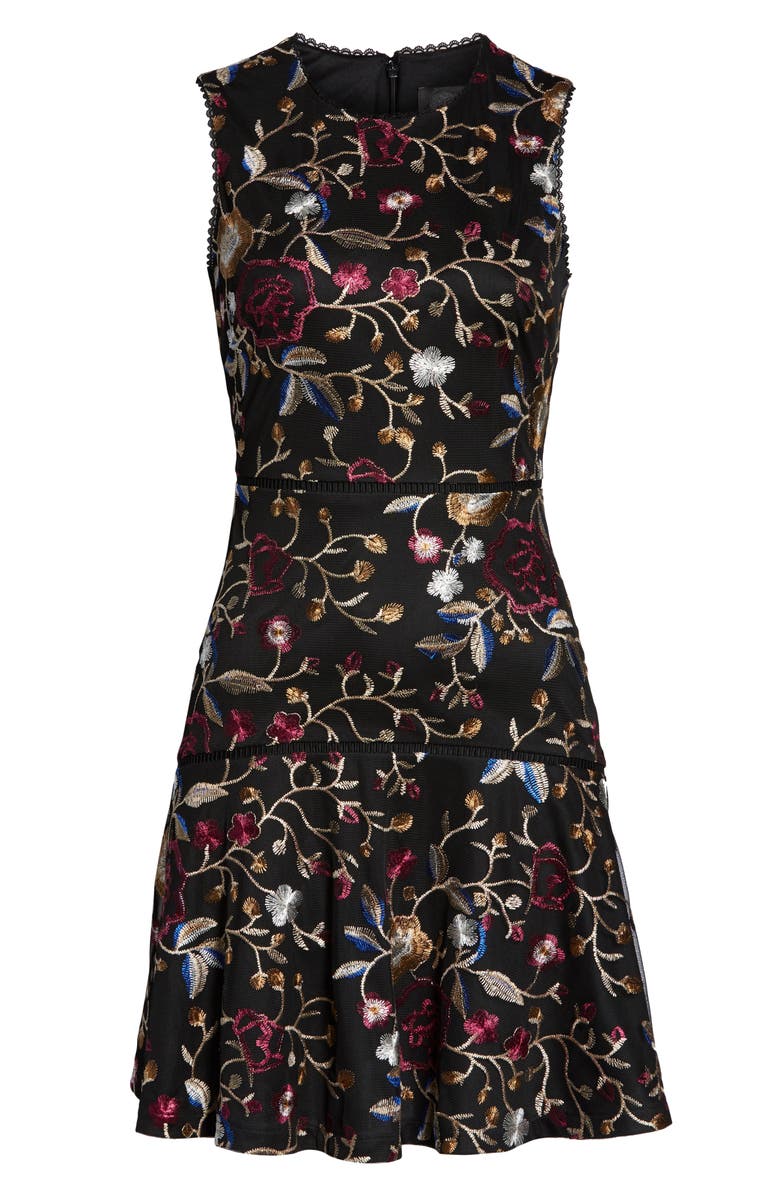 Vince Camuto Embroidered Mesh Fit & Flare Dress, Alternate, color,
