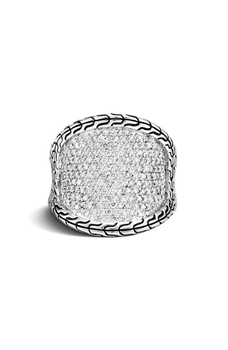 John Hardy Classic Chain Pavé Diamond Saddle Ring, Main, color, 
