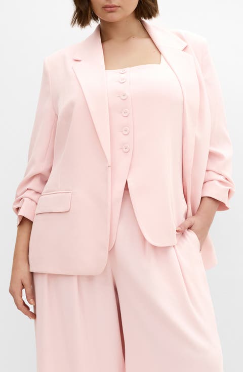 Abbie Ruched Sleeve Blazer (Plus)