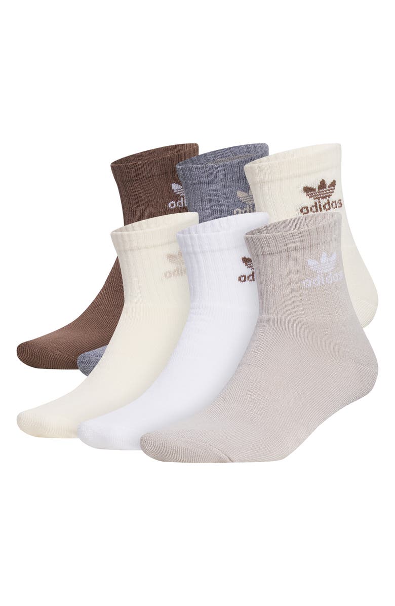 adidas Assorted 6-Pack Trefoil Performance Quarter Crew Socks, Main, color, Medium Beige