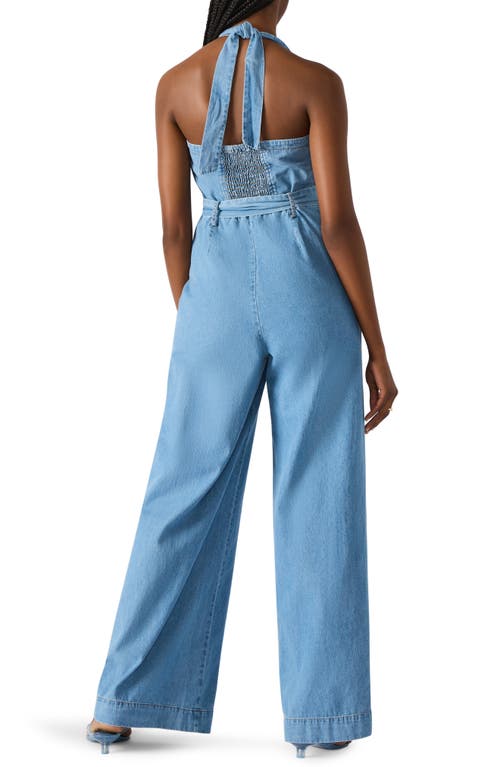 Steve Madden Artie Halter Neck Denim Jumpsuit In Bijou Blue